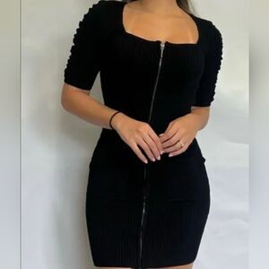 Black Mini Zip Front Dress